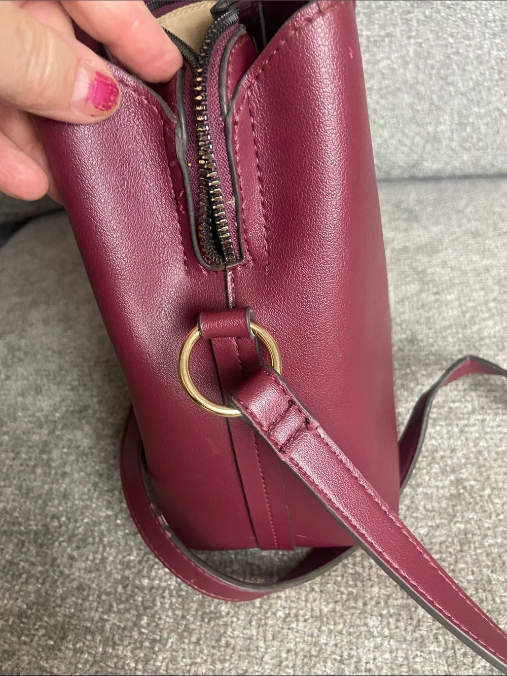 Nanette Lepore Wine Red Vegan Leather Crossbody Bucket Bag